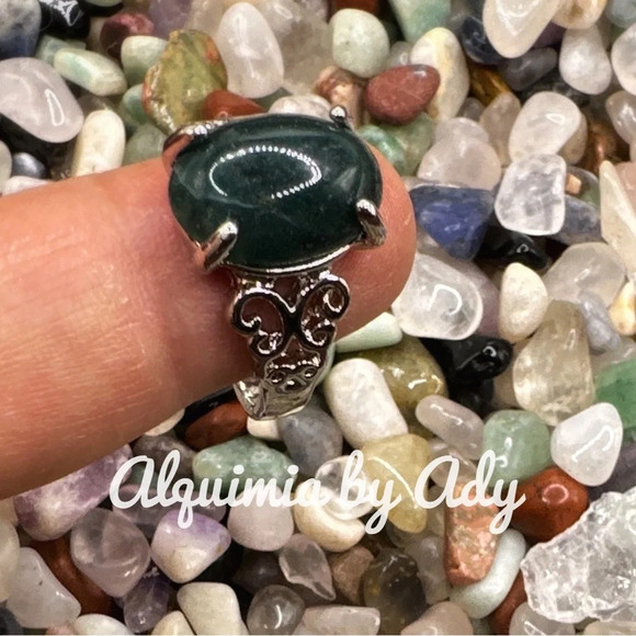 Moss agate silver Victorian ring/abundance for Gemini - Picture 2 of 5